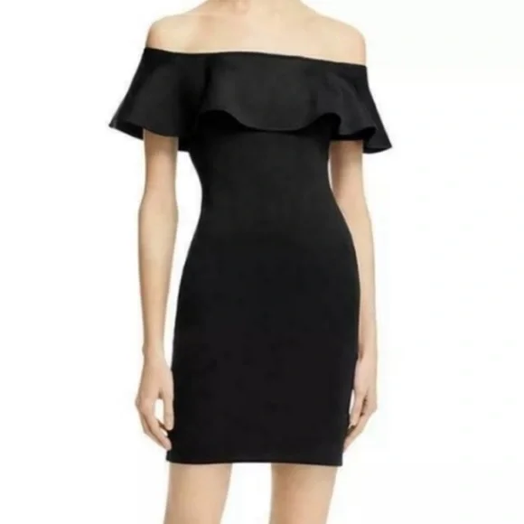guess black off the shoulder dress GUESS USA off-shoulder long-sleeve Dress | Black